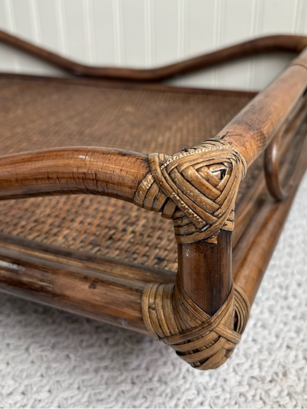 Vintage Palm Regency Bamboo Ratan Butler Serving Tray Dark Brown Woven VTG Retro - Picture 8 of 16